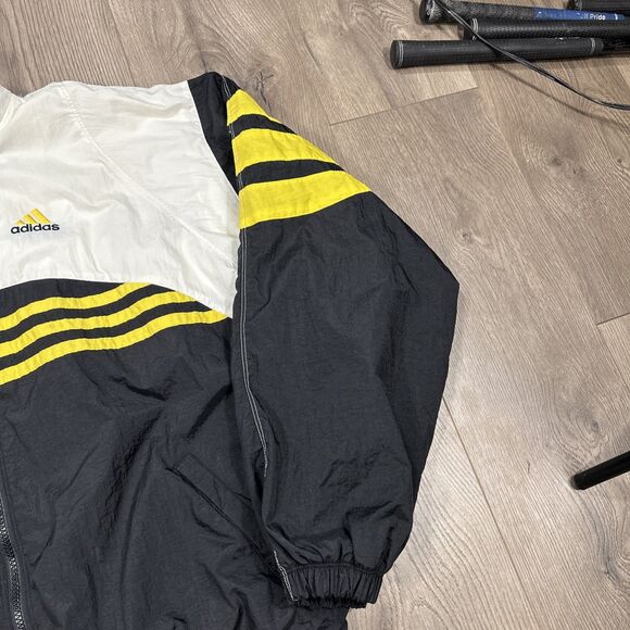 Vintage Adidas Windbreaker Jacket Men’s Large Yellow Black 3-Stripes 90s Retro - Picture 3 of 6